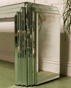 Midcentury Mirrored Glass Console Table with Mirrored Surface