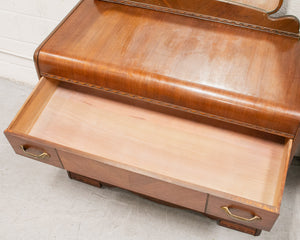 Walnut Art Deco Lowboy Dresser with Mirror