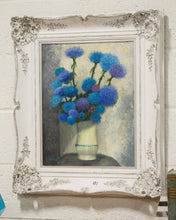 Load image into Gallery viewer, Mid 20th Century Blue Floral Still Life Oil on Canvas Painting Framed
