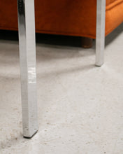 Load image into Gallery viewer, Chrome Side Table with Smoke Glass and Brass Accents
