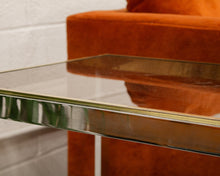 Load image into Gallery viewer, Chrome Side Table with Smoke Glass and Brass Accents
