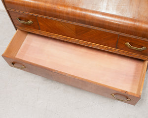 Walnut Art Deco Lowboy Dresser with Mirror