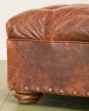 Load image into Gallery viewer, Restoration Hardware Chair and Ottoman in Tufted Leather with Label
