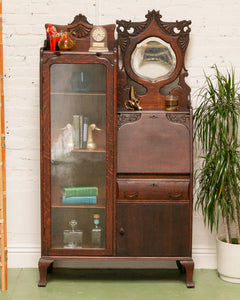 Tiger Oak Victorian Secretary Curio Display