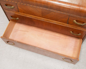 Walnut Art Deco Lowboy Dresser with Mirror