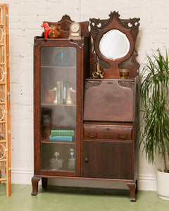 Tiger Oak Victorian Secretary Curio Display