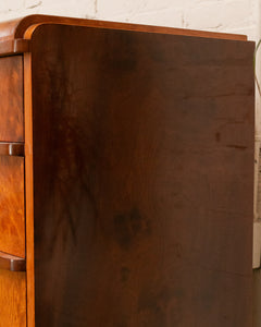 Circa 1930 The Widdicomb Furniture Art Deco Waterfall Edge Burled Walnut Chest of Drawers