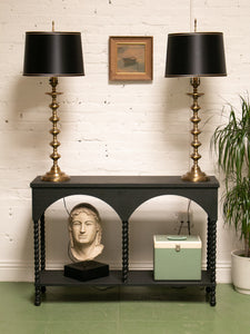 Brass Spindle Lamp with Black Shade