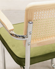 Load image into Gallery viewer, Chrome and Rattan Chair in Olive Green
