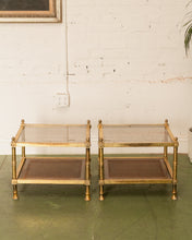 Load image into Gallery viewer, Pair of Maison Jansen Neoclassical Gilt Metal &amp; Wicker Side Tables
