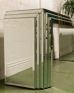 Midcentury Mirrored Glass Console Table with Mirrored Surface