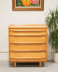 Blond Wood Sleek Sculptural Dresser Highboy