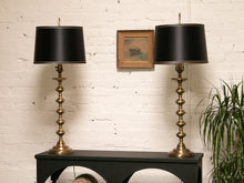 Load image into Gallery viewer, Brass Spindle Lamp with Black Shade
