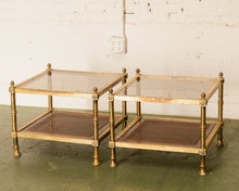 Load image into Gallery viewer, Pair of Maison Jansen Neoclassical Gilt Metal &amp; Wicker Side Tables
