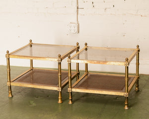 Pair of Maison Jansen Neoclassical Gilt Metal & Wicker Side Tables