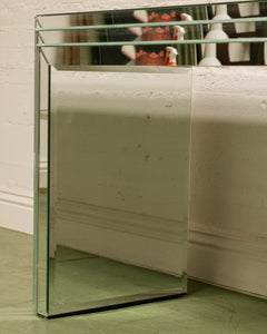 Midcentury Mirrored Glass Console Table with Mirrored Surface