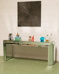 Midcentury Mirrored Glass Console Table with Mirrored Surface