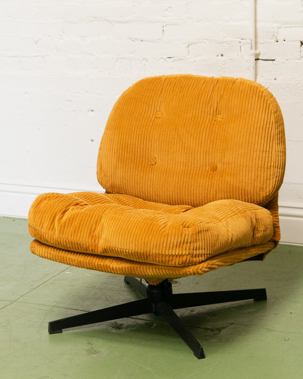 Mustard Corduroy Low Profile Swivel Chair