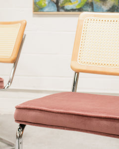 Dusty Rose Rattan and Chrome Chair