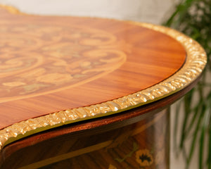 1900s French Louis XV Boulle' Style Inlaid Wood Table With Gilt Ormolu Mount