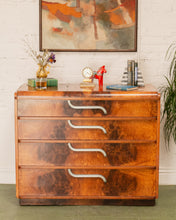 Load image into Gallery viewer, Circa 1930 The Widdicomb Furniture Art Deco Waterfall Edge Burled Walnut Chest of Drawers
