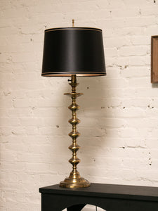 Brass Spindle Lamp with Black Shade