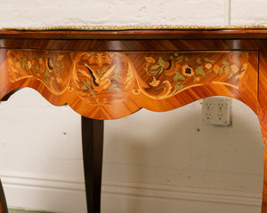 1900s French Louis XV Boulle' Style Inlaid Wood Table With Gilt Ormolu Mount