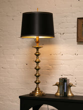 Load image into Gallery viewer, Brass Spindle Lamp with Black Shade
