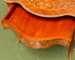 1900s French Louis XV Boulle' Style Inlaid Wood Table With Gilt Ormolu Mount