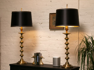 Brass Spindle Lamp with Black Shade