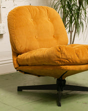 Load image into Gallery viewer, Mustard Corduroy Low Profile Swivel Chair
