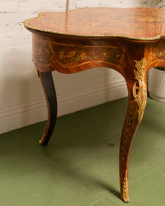 1900s French Louis XV Boulle' Style Inlaid Wood Table With Gilt Ormolu Mount