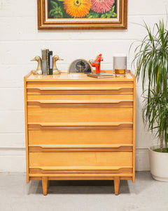 Blond Wood Sleek Sculptural Dresser Highboy