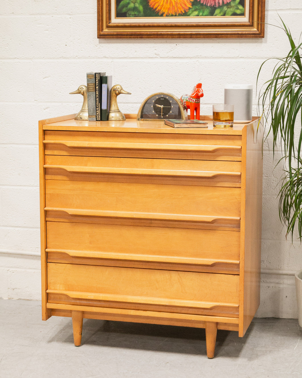 Blond Wood Sleek Sculptural Dresser Highboy