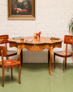 1900s French Louis XV Boulle' Style Inlaid Wood Table With Gilt Ormolu Mount