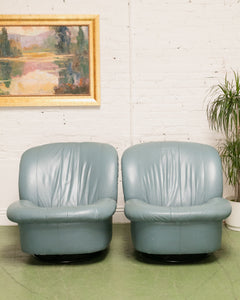 Vintage Postmodern 80s Leather Swivel Clam Chair