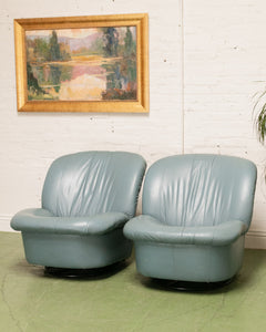 Vintage Postmodern 80s Leather Swivel Clam Chair