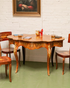 1900s French Louis XV Boulle' Style Inlaid Wood Table With Gilt Ormolu Mount