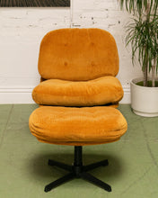 Load image into Gallery viewer, Mustard Corduroy Low Profile Swivel Chair and Ottoman
