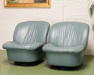 Vintage Postmodern 80s Leather Swivel Clam Chair