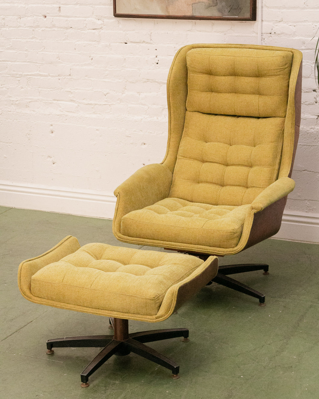 Vintage Green Lounge Chair & Ottoman