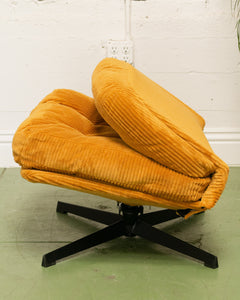 Mustard Corduroy Low Profile Swivel Chair