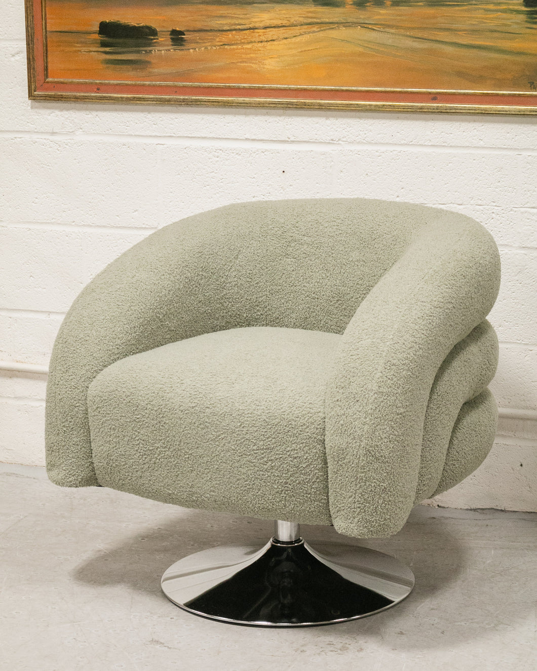 Olive Green Nubby Swivel Chair