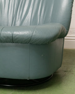 Vintage Postmodern 80s Leather Swivel Clam Chair