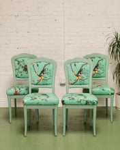 Load image into Gallery viewer, French Vintage Chairs Upholstered Mint Monkey Fabric (set of 4)
