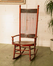 Load image into Gallery viewer, Antique 1910 Barley Twist and Spindle Back Rocker With a Leather Seat
