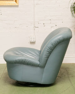 Vintage Postmodern 80s Leather Swivel Clam Chair