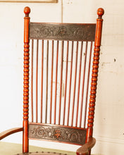 Load image into Gallery viewer, Antique 1910 Barley Twist and Spindle Back Rocker With a Leather Seat
