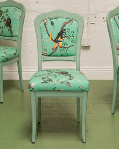 French Vintage Chairs Upholstered Mint Monkey Fabric (set of 4)