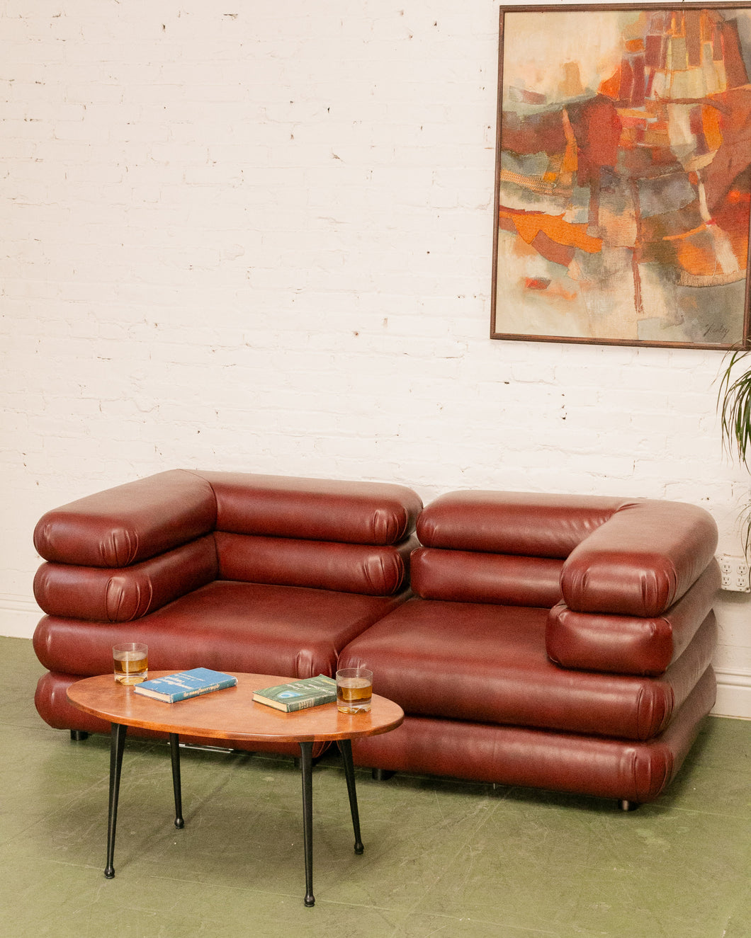 Elodie 2 Piece Modular Loveseat in Brown Leather